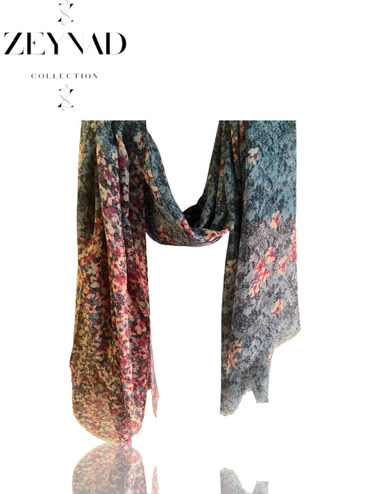 Light blue & grey-pink Sakura modal hijab