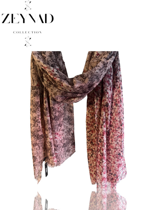 Light pink & faded grey Sakura modal hijab