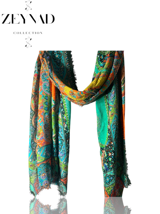 Teal Green End String Design Hijab