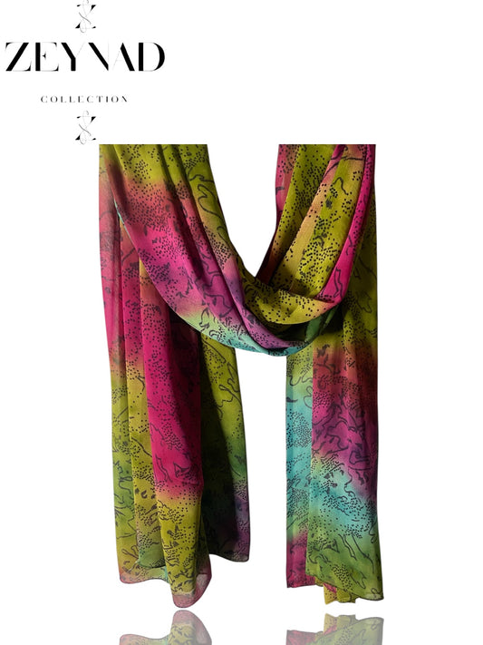 Neon pink & green chiffon hijab