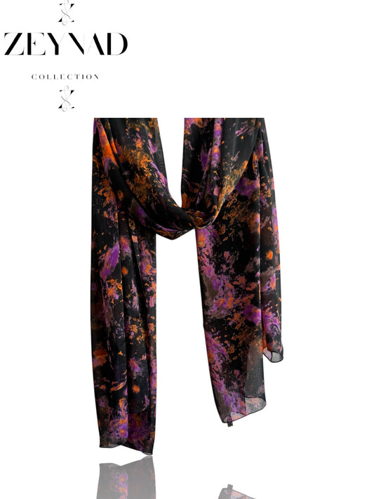 Chromatic purple-orange chiffon hijab