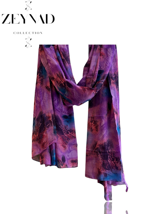 Blazing purple oceanic watercolor chiffon hijab