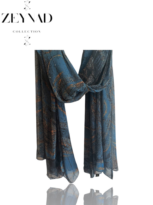 Sable teal & orange lined chiffon hijab