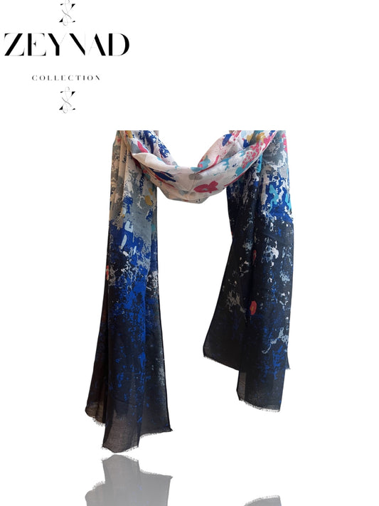 Autumn white & colorful blue modal hijab