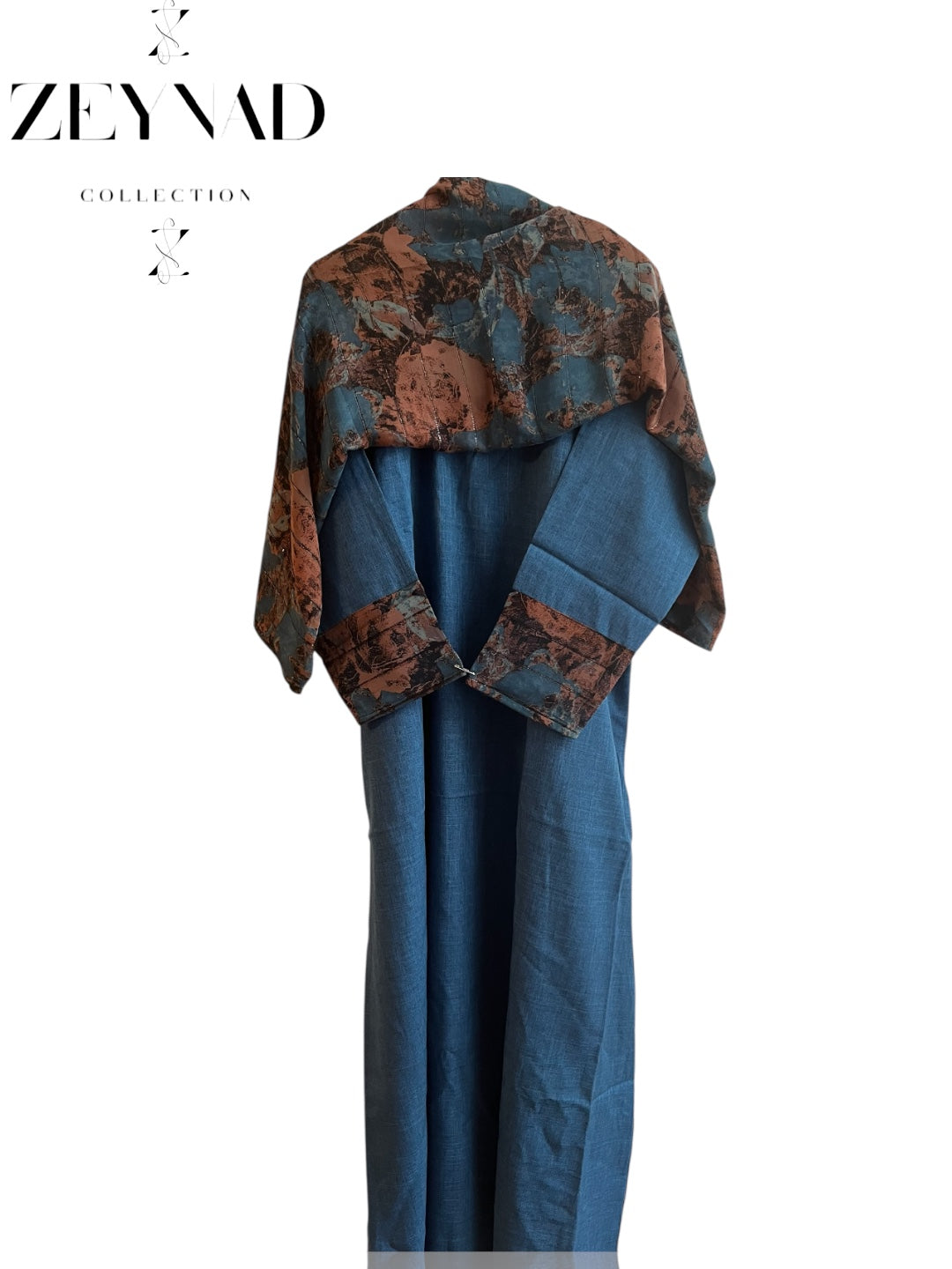 Intense original blue-orange lined matching dress & hijab set