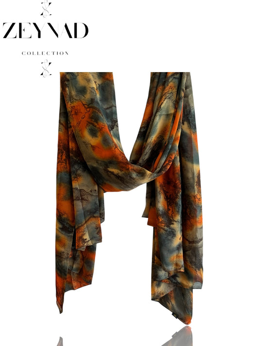 Blazing autumn air watercolor chiffon hijab