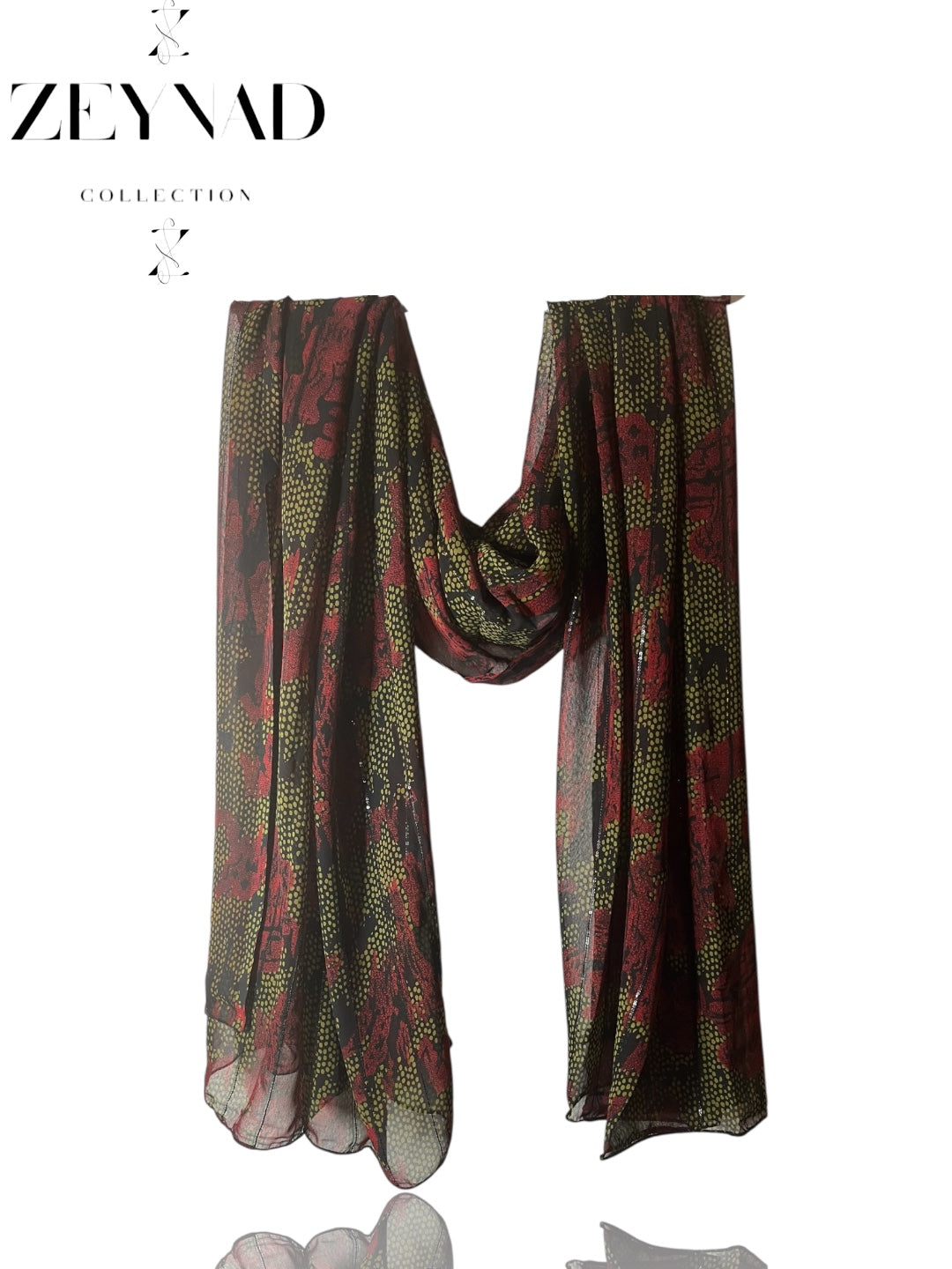 Luminous vibrant green & red chiffon hijab
