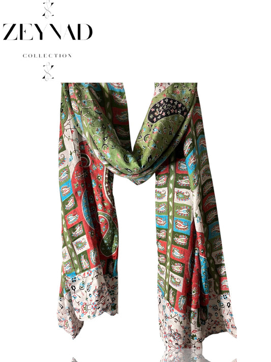 Light Green & Red Swirl End String Hijab