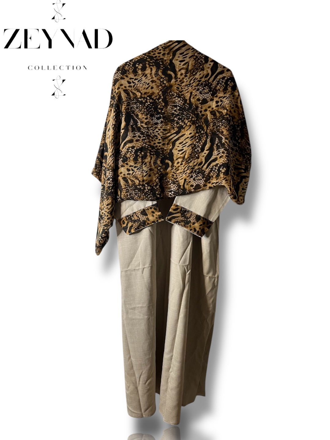 Light beige leopard matching dress & hijab set