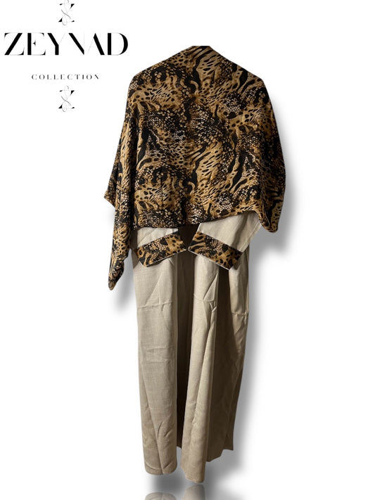 Light beige leopard matching dress & hijab set