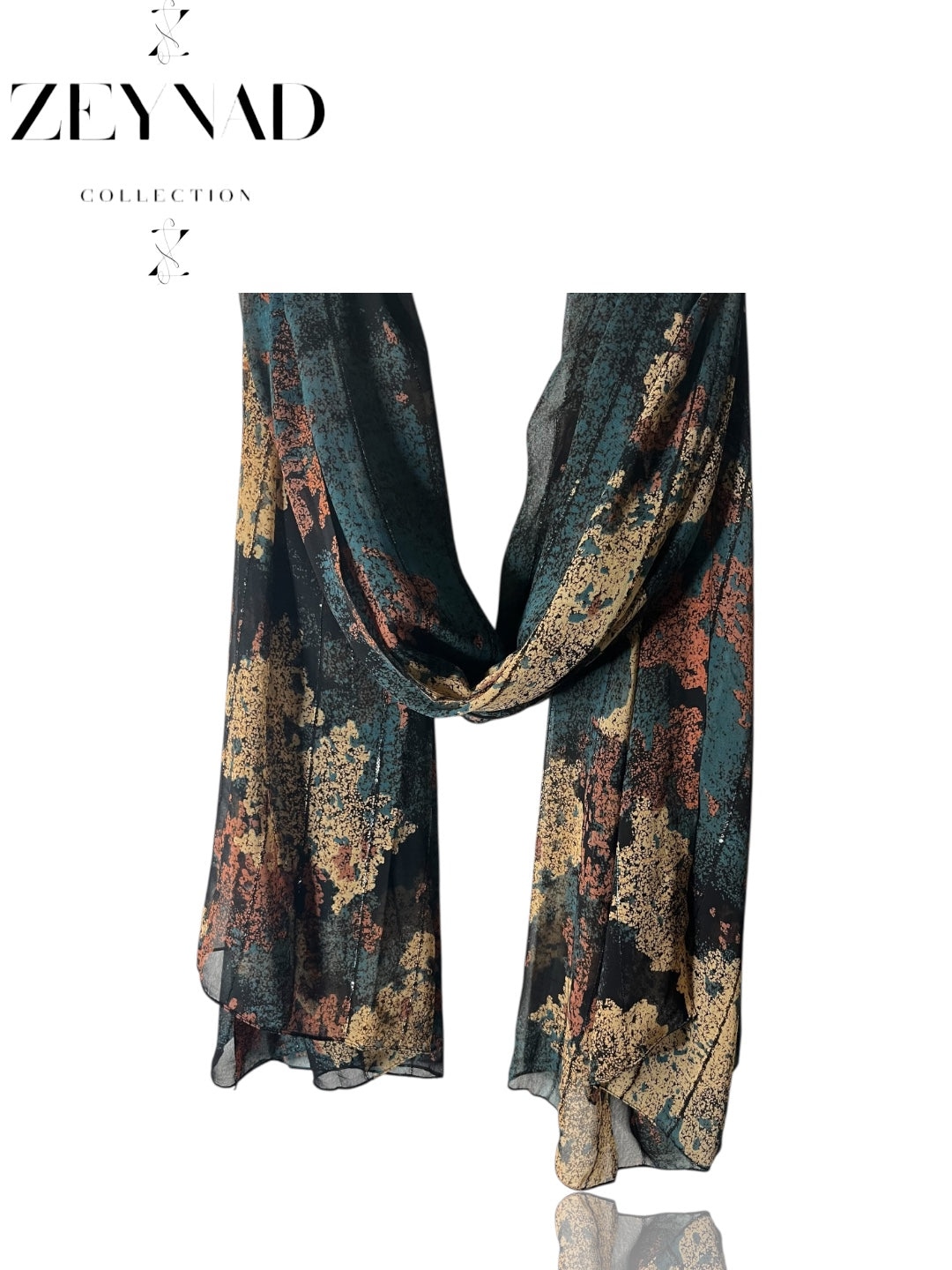 Fire Teal & Beige Mirage Chiffon Hijab