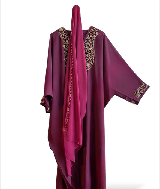 Burgundy crimson open Abaya