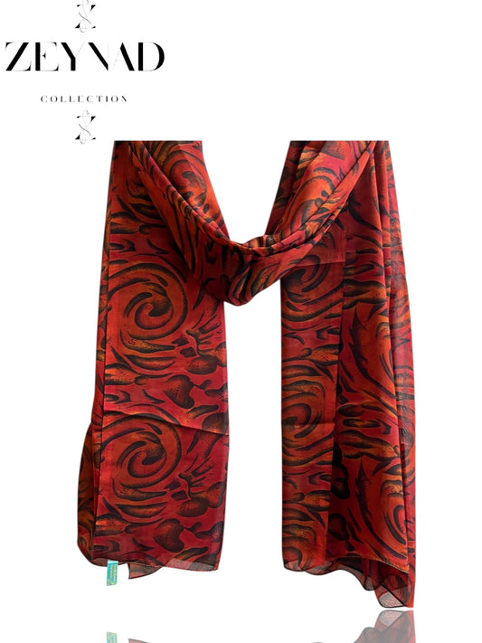 Intense sun red & black swirl chiffon hijab