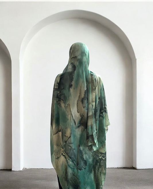 Vivid Green Watercolor Chiffon Hijab