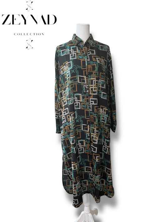 Green & Brown Buttoned Dress