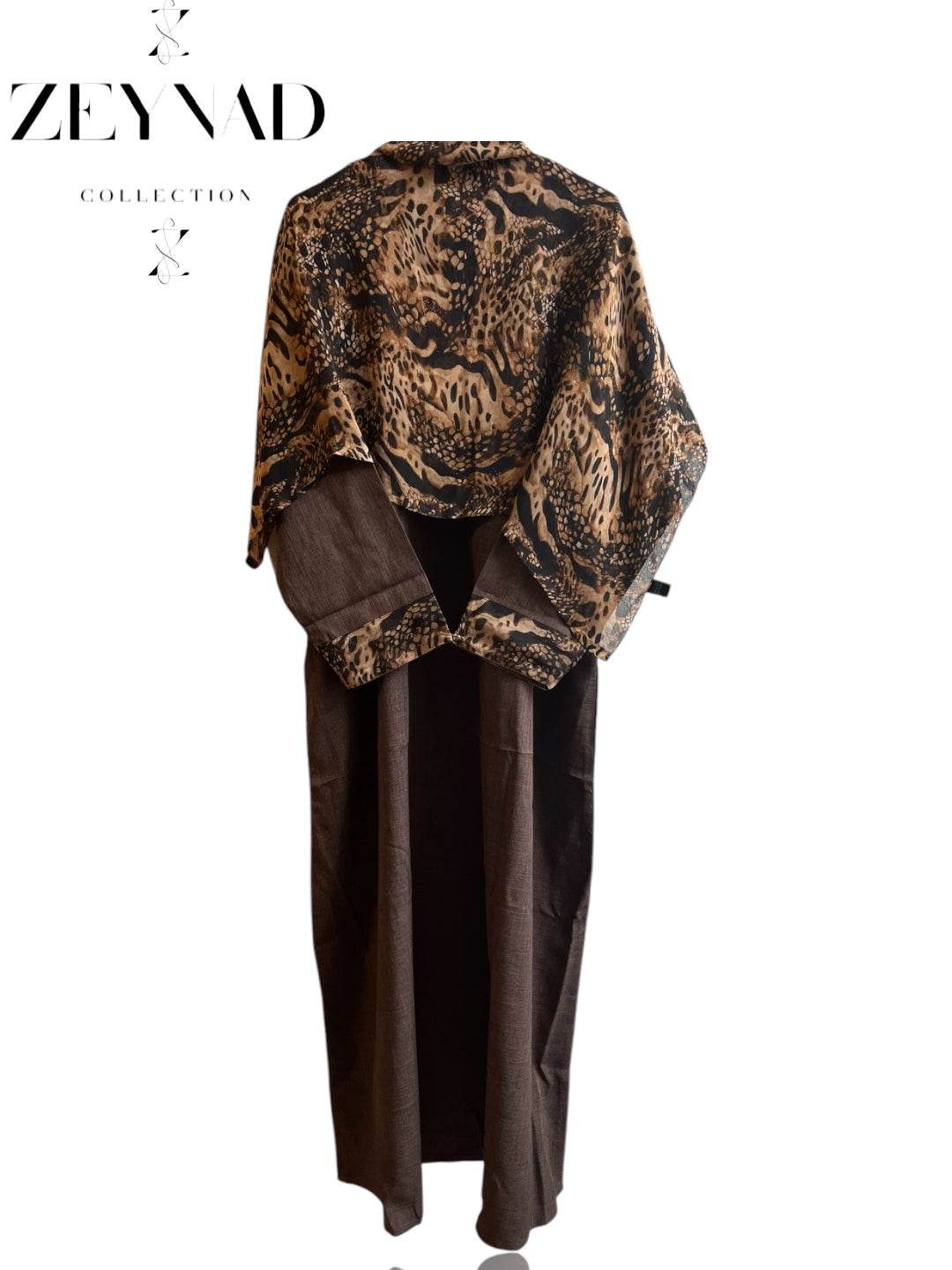 Dark Brown & Tiger print matching dress & hijab set