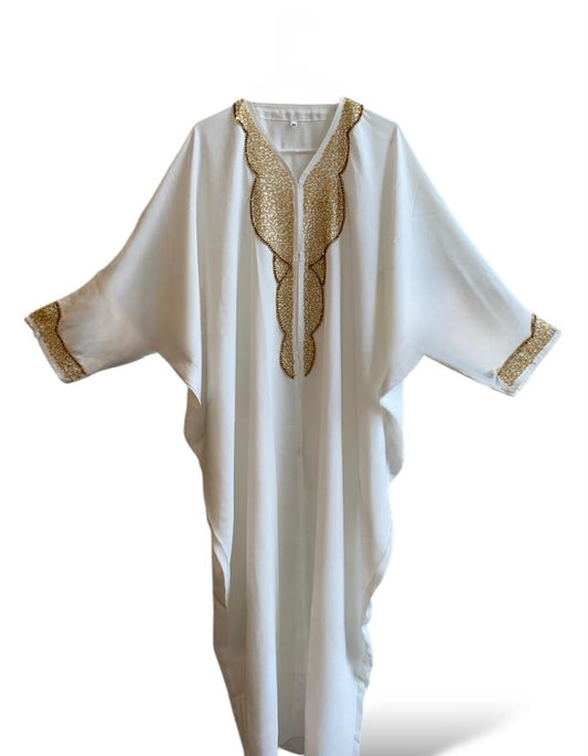 White & Gold open Abaya