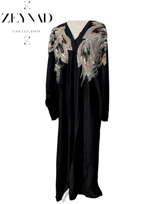 Vivid silver butterfly limited open Abaya