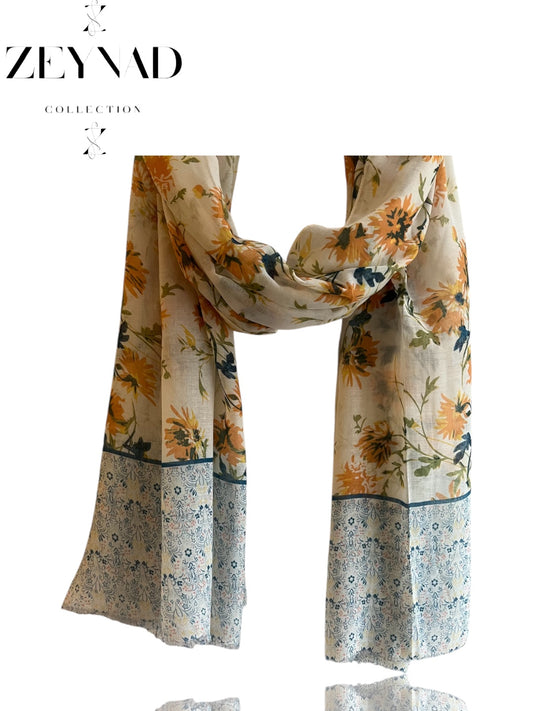 Vibrant yellow & blue forest modal hijab