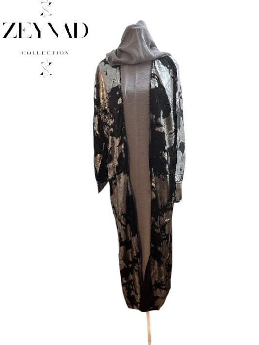Premium Black & Silver 3 Pc Abaya with Scarf & Underdress