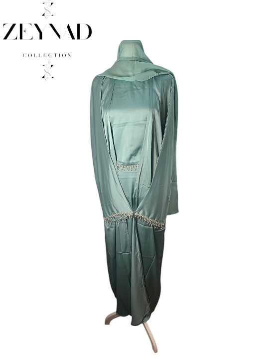 Sparkling Plain Teal Abaya 4 Pc Set