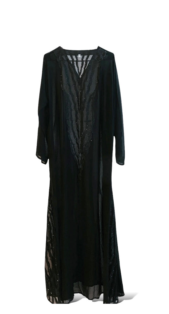 Detailed back mesh open front Abaya