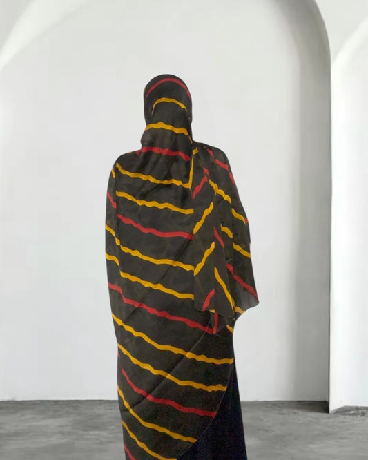 Olive lined chiffon print