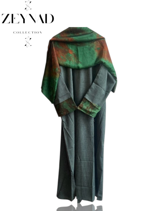 Dark Green & Brown Flow Matching Dress & Hijab Set