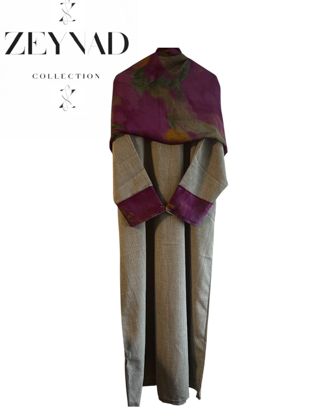 Intense fall purple & grey matching dress & hijab set