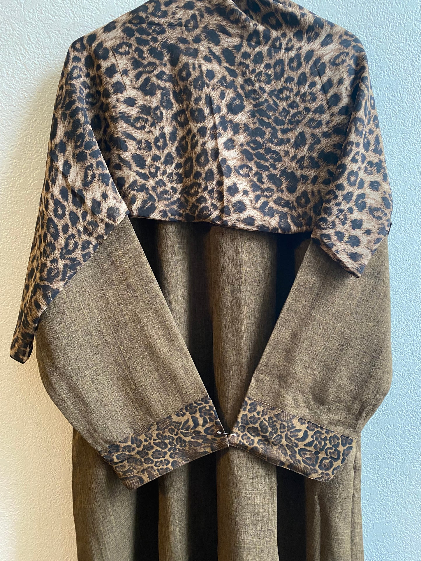Dust Green & Brown Leopard matching dress & hijab set