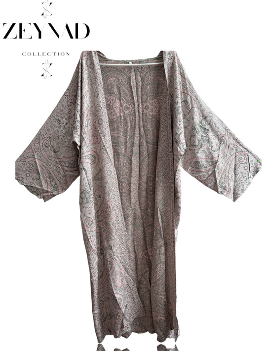 White & pink ZEYNAD pashmina Abaya
