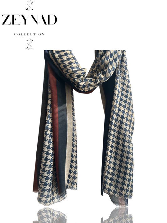 Navy Blue Lined keffiyeh Modal Hijab