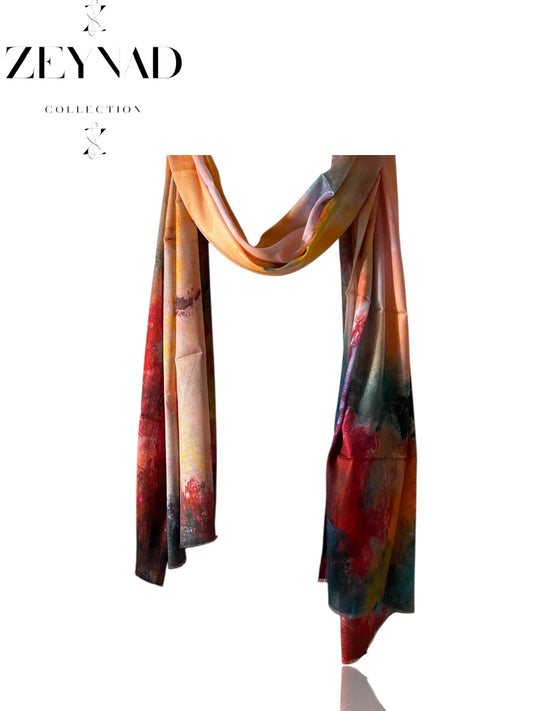 Faded peach & faded hot pink watercolor modal hijab