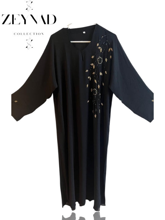 Premium Black & Gold Closed Chiffon Abaya