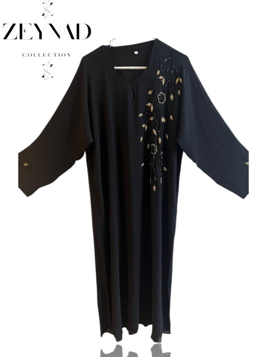 Premium Black & Gold Closed Chiffon Abaya