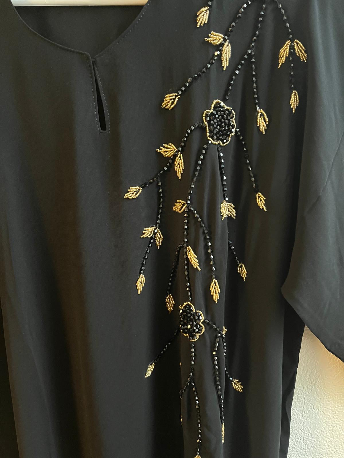 Premium Black & Gold Closed Chiffon Abaya