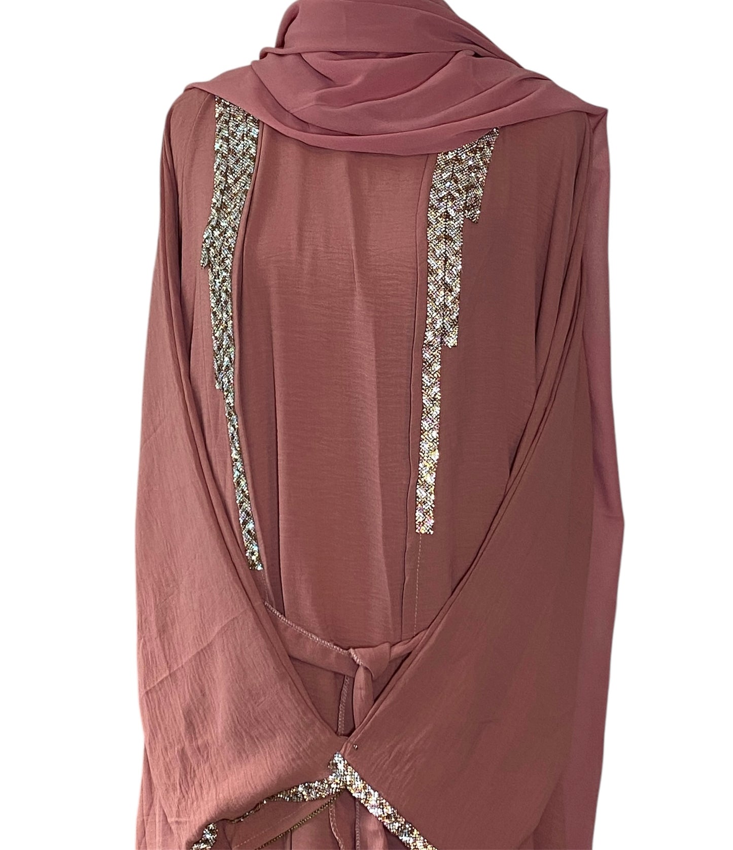 Rose line (pink) wave four piece Abaya