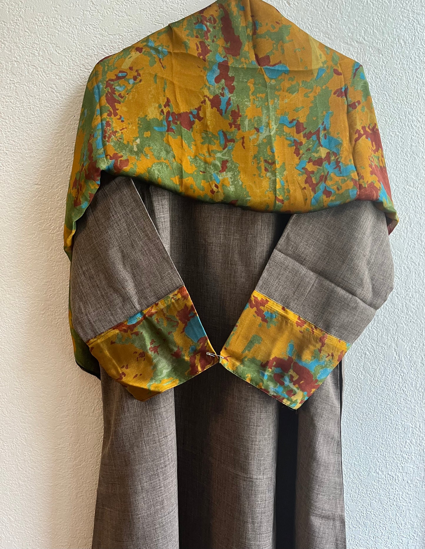 Yellow & grey camouflage matching hijab & dress set