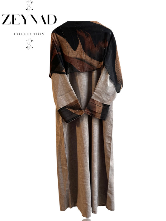 Starlight coffee brown & beige matching dress & hijab set