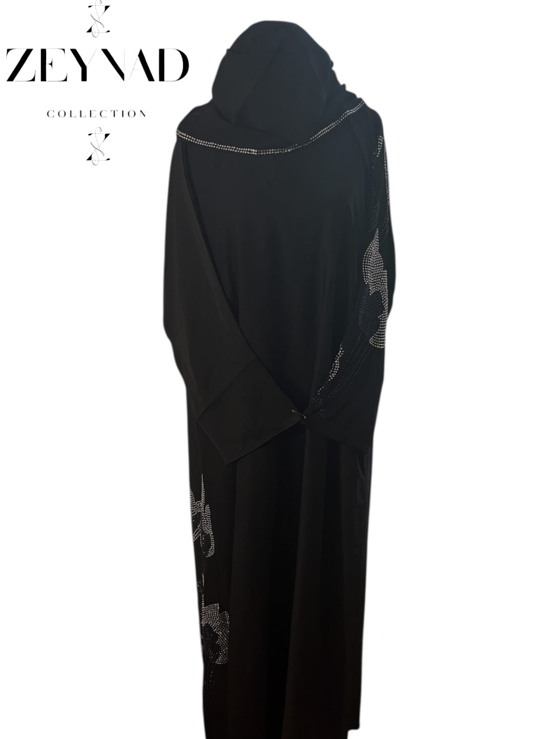 All black & silver blue detailed abaya