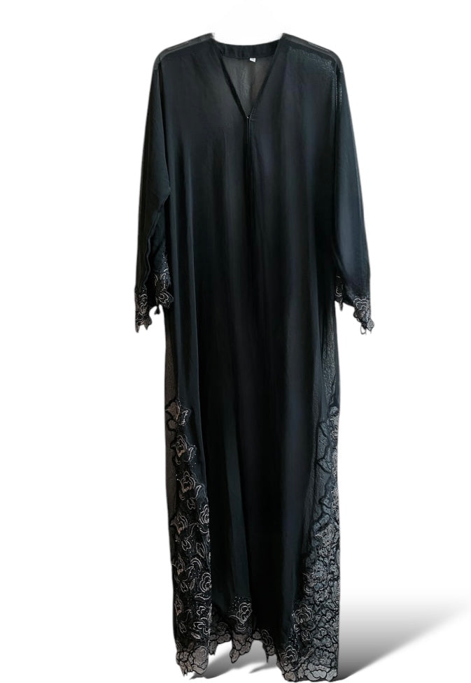 Brown detail open front Abaya