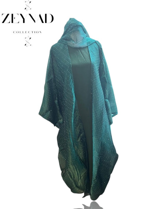 Premium Green with Sparkles 3 Pc Abaya with Scarf & Underdress