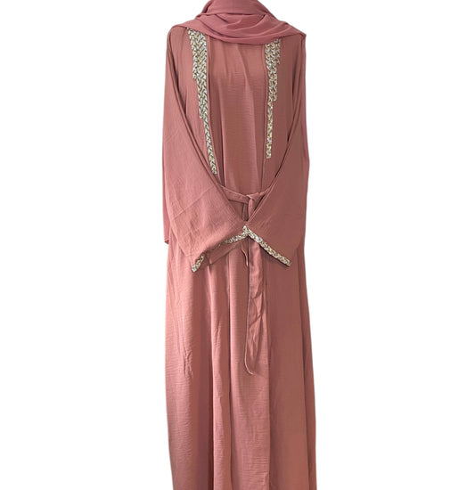 Rose line (pink) wave four piece Abaya