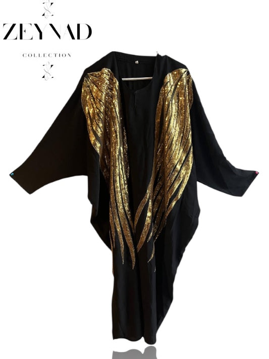 Flying wings Black & Gold Closed Abaya with Scarf
