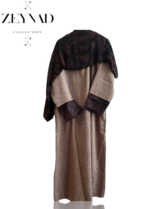 Intense beige-purple lined matching dress & hijab set