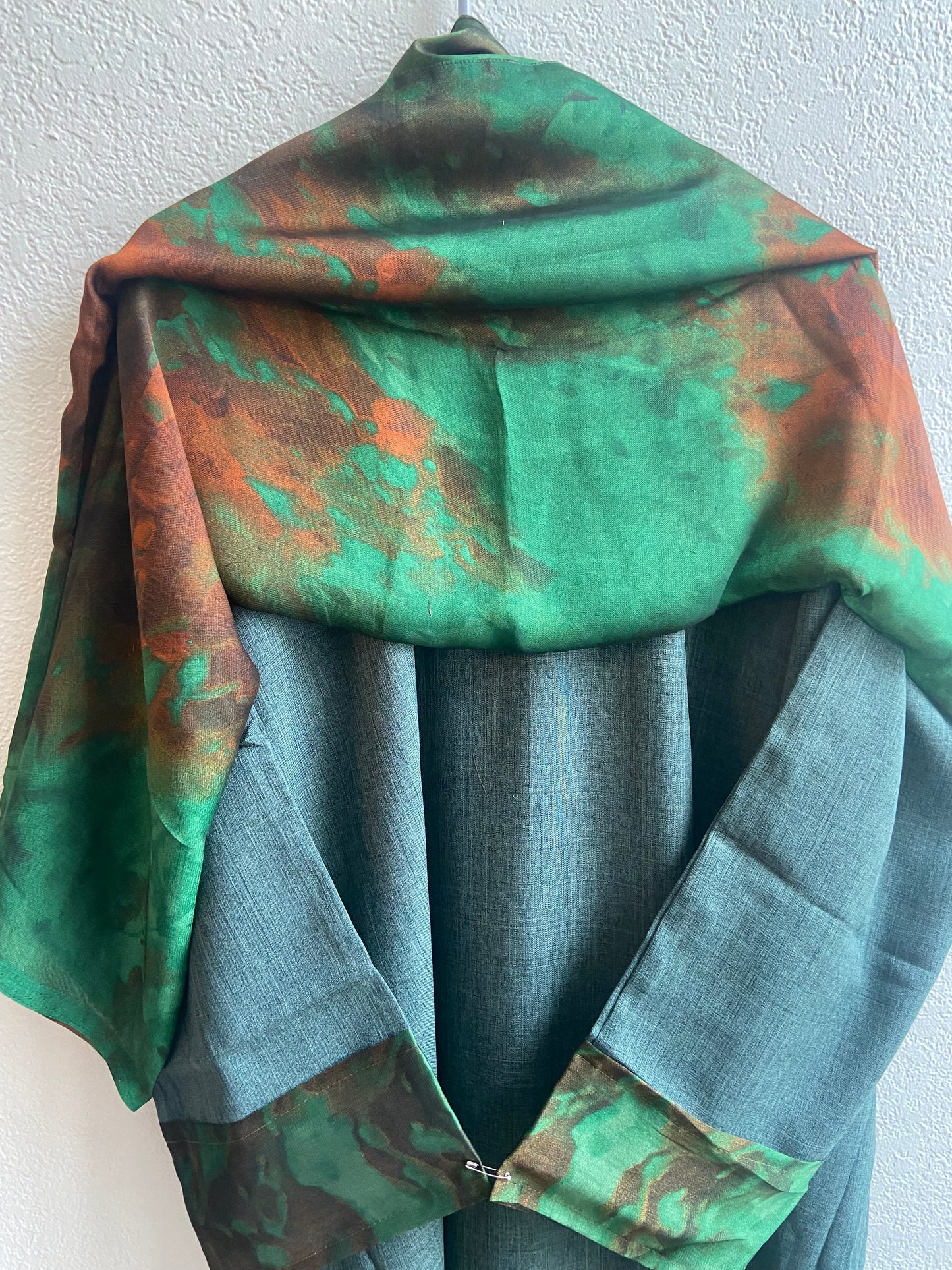 Dark Green & Brown Flow Matching Dress & Hijab Set