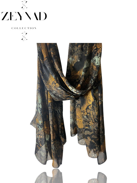 Forest orange leaf & yellow chiffon hijab