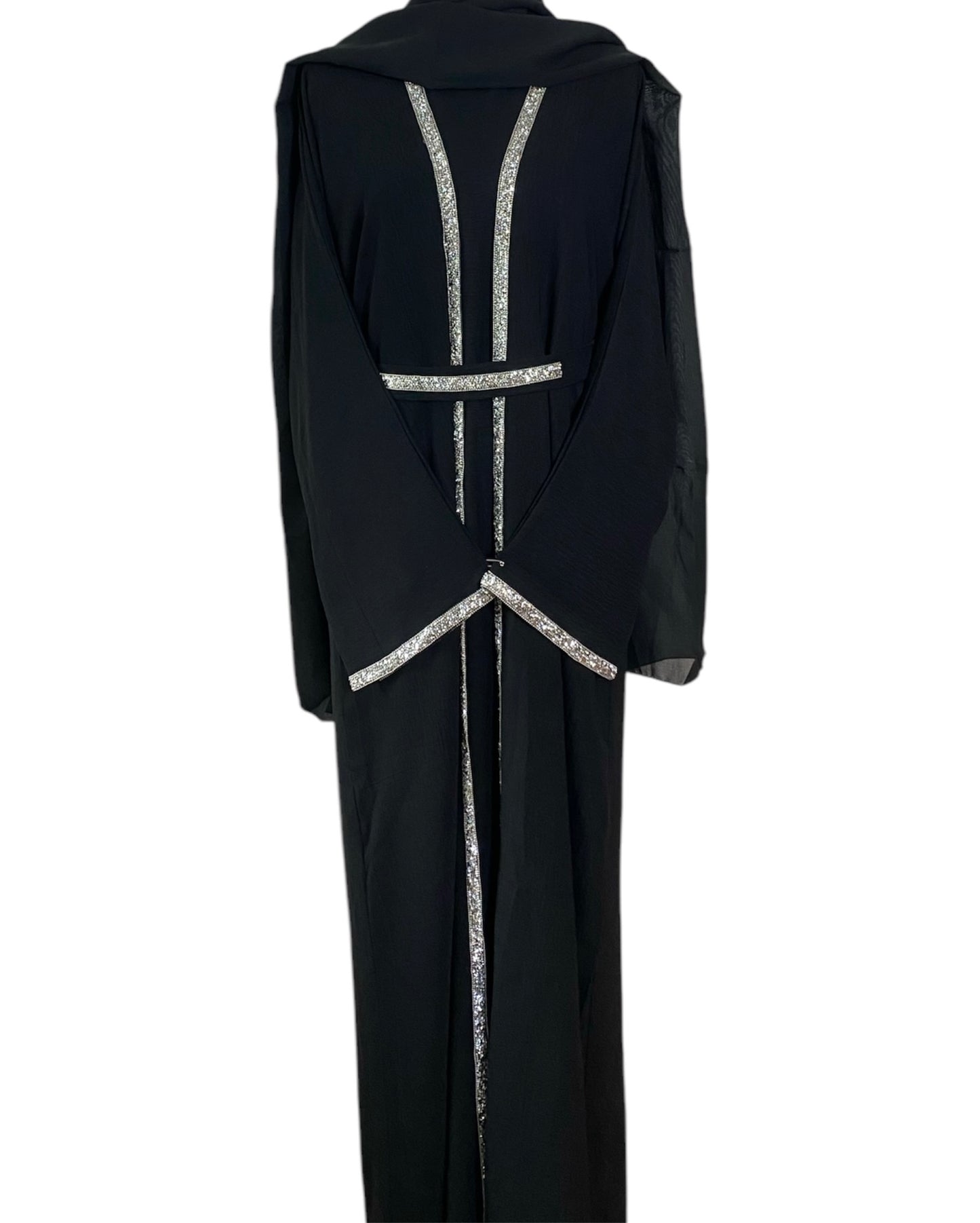 Black trim wave four piece Abaya