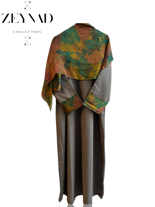 Light grey & Celestial nature matching dress & hijab set