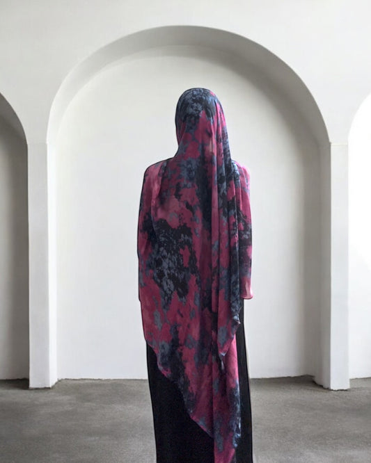 Plum Shadow Blossom Chiffon Hijab